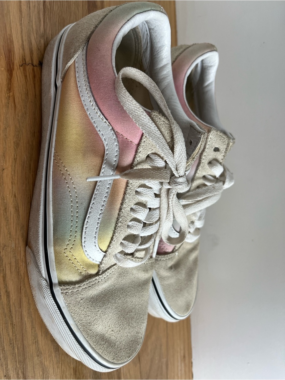 Vans Pastel Pink Yellow Cream Suede-Accent Women’s Sneakers - Picture 3 of 6
